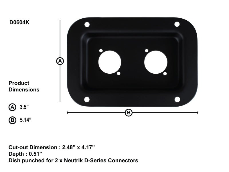 Penn Elcom D0604K Steel Cabinet Dish Punched for 2 x Neutrik D-Series Connectors - Image 4